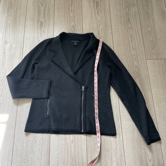 Tahari Merino Wool Blend Herringbone Moto Jacket Medium Dark Gray Warm Winter - Picture 7 of 10